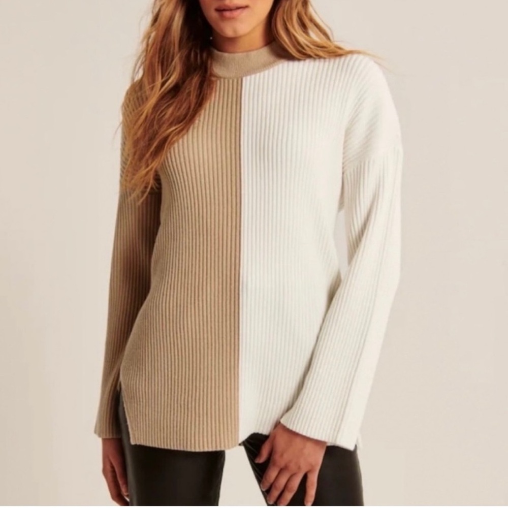 Abercrombie & fitch Two-Tone Ribbed Sweater - Cream and Tan